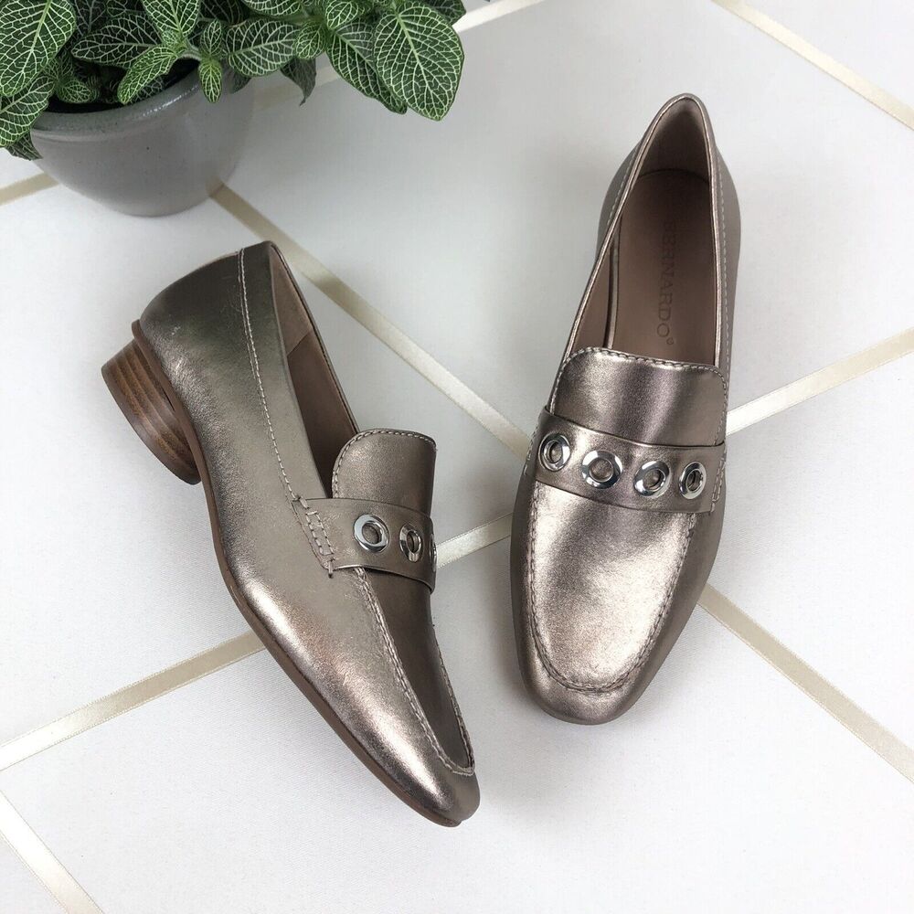 Bernardo Luxury Gold Jaden Loafer Platino Metallic Leather Women's Size 7